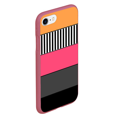 Чехол iPhone 7/8 матовый Полосатый узор желтые розовые черные полосы / 3D-Малиновый – фото 2