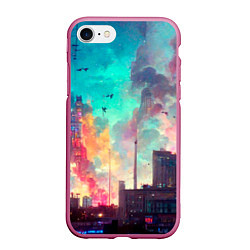Чехол iPhone 7/8 матовый Разъяренный город, цвет: 3D-малиновый