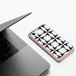Чехол iPhone 7/8 матовый Черные рождественские олени, цвет: 3D-светло-розовый — фото 2