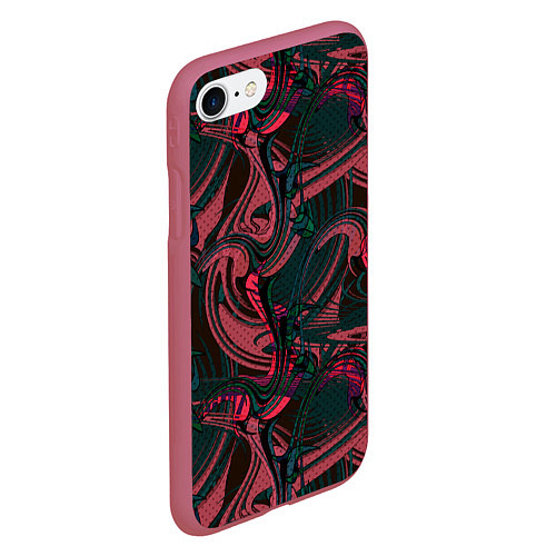 Чехол iPhone 7/8 матовый Красно -зеленый темный абстрактный узор с разводам / 3D-Малиновый – фото 2