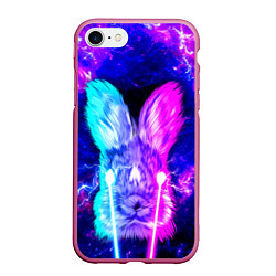 Чехол iPhone 7/8 матовый Неоновый кролик стреляет лазерами из глаз, цвет: 3D-малиновый