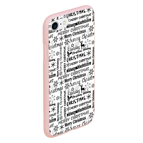 Чехол iPhone 7/8 матовый Черно белый рождественский текстовый узор / 3D-Светло-розовый – фото 2