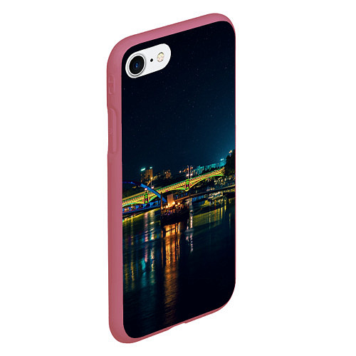 Чехол iPhone 7/8 матовый Неоновый ночной город / 3D-Малиновый – фото 2