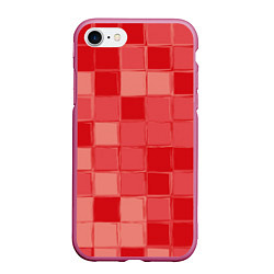 Чехол iPhone 7/8 матовый Красный паттерн из кубов, цвет: 3D-малиновый