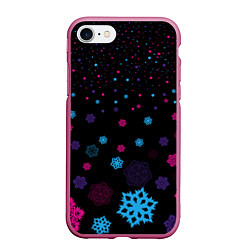 Чехол iPhone 7/8 матовый Цветные снежинки, цвет: 3D-малиновый