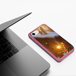 Чехол iPhone 7/8 матовый Cельский коттедж, засыпанный снегом, цвет: 3D-малиновый — фото 2
