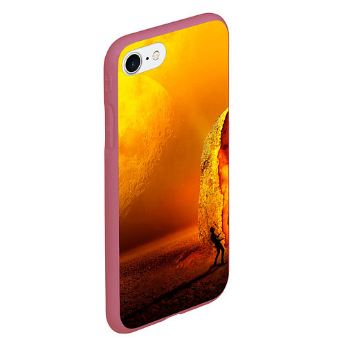 Чехол iPhone 7/8 матовый Оранжевый космос и луна / 3D-Малиновый – фото 2
