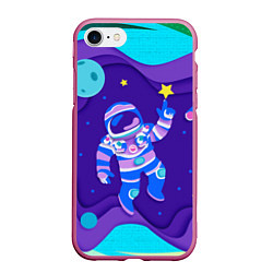 Чехол iPhone 7/8 матовый Космонавт в космосе - рисунок, цвет: 3D-малиновый
