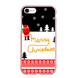 Чехол iPhone 7/8 матовый Merry christmas - Санта Клаус, цвет: 3D-светло-розовый