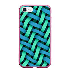 Чехол iPhone 7/8 матовый Сине-зелёная плетёнка - оптическая иллюзия, цвет: 3D-малиновый