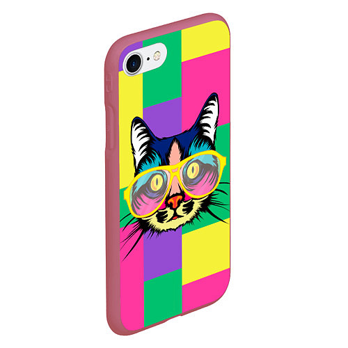 Чехол iPhone 7/8 матовый Кот в стиле поп-арт / 3D-Малиновый – фото 2