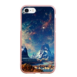 Чехол iPhone 7/8 матовый Горы и бескрайний космос, цвет: 3D-светло-розовый