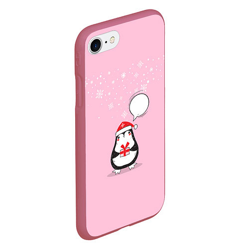 Чехол iPhone 7/8 матовый New year pinguin / 3D-Малиновый – фото 2