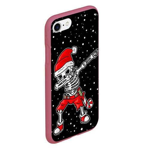 Чехол iPhone 7/8 матовый Dab новогодний скелет / 3D-Малиновый – фото 2