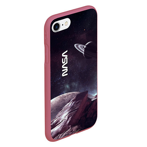 Чехол iPhone 7/8 матовый Космический пейзаж - Saturn - Nasa / 3D-Малиновый – фото 2