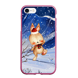 Чехол iPhone 7/8 матовый Зайчик зима, цвет: 3D-малиновый