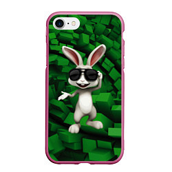 Чехол iPhone 7/8 матовый Прикольный заяц в тёмных очках, цвет: 3D-малиновый