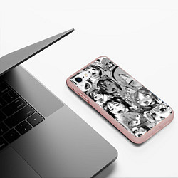 Чехол iPhone 7/8 матовый Ахегао паттерн, цвет: 3D-светло-розовый — фото 2