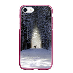 Чехол iPhone 7/8 матовый Олень в зимнем лесу, цвет: 3D-малиновый