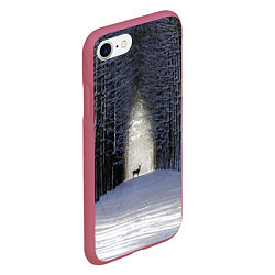 Чехол iPhone 7/8 матовый Олень в зимнем лесу, цвет: 3D-малиновый — фото 2