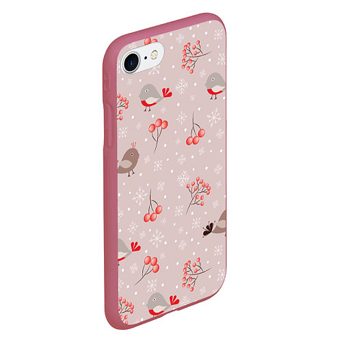Чехол iPhone 7/8 матовый Птицы снегири и зимние ягоды / 3D-Малиновый – фото 2