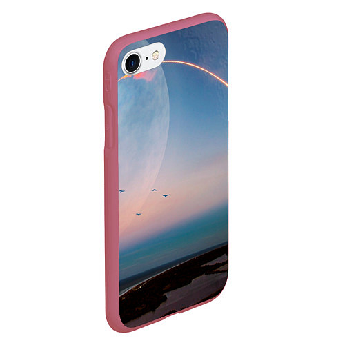 Чехол iPhone 7/8 матовый Космос и планeты / 3D-Малиновый – фото 2
