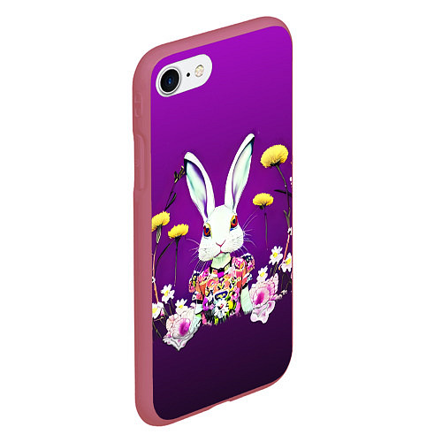 Чехол iPhone 7/8 матовый Кролик с одуванчиками / 3D-Малиновый – фото 2