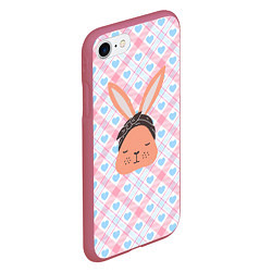 Чехол iPhone 7/8 матовый Милый кролик и сердечки, цвет: 3D-малиновый — фото 2