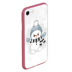Чехол iPhone 7/8 матовый Милый снеговик и снежинки, цвет: 3D-малиновый — фото 2