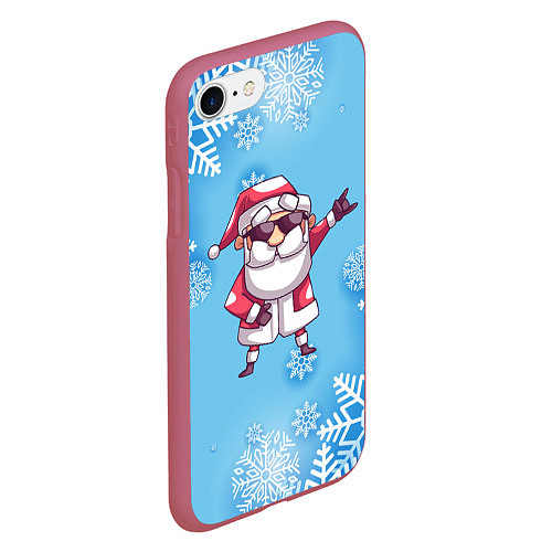Чехол iPhone 7/8 матовый Крутой Дед Мороз - снежинки / 3D-Малиновый – фото 2