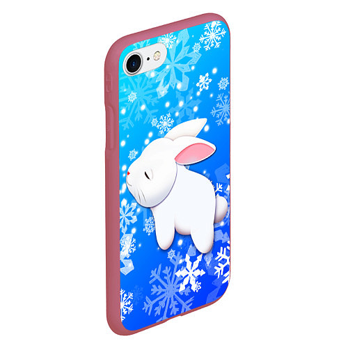 Чехол iPhone 7/8 матовый Милый кролик в снежинках / 3D-Малиновый – фото 2