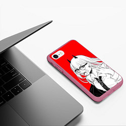Чехол iPhone 7/8 матовый Бизнес-леди Пауэр: Человек-бензопила, цвет: 3D-малиновый — фото 2