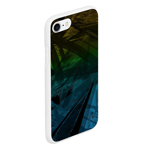 Чехол iPhone 7/8 матовый Черный абстрактный узор на сине-зеленом фоне / 3D-Белый – фото 2