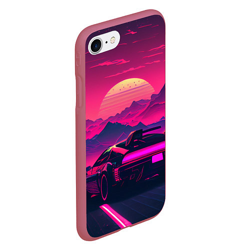 Чехол iPhone 7/8 матовый Синтвейв закат с автомобилем / 3D-Малиновый – фото 2