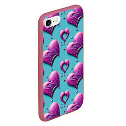 Чехол iPhone 7/8 матовый Паттерн сердца и капли, цвет: 3D-малиновый — фото 2