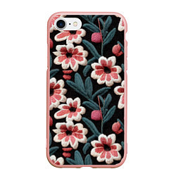 Чехол iPhone 7/8 матовый Эффект вышивки цветы, цвет: 3D-светло-розовый