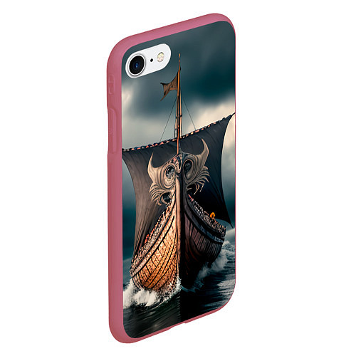 Чехол iPhone 7/8 матовый Корабль в бушующем море / 3D-Малиновый – фото 2