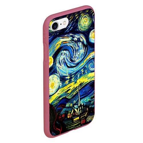 Чехол iPhone 7/8 матовый Винсент ван Гог, звездная ночь / 3D-Малиновый – фото 2