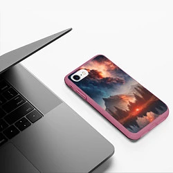 Чехол iPhone 7/8 матовый Млечный путь над пейзажем, цвет: 3D-малиновый — фото 2
