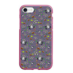 Чехол iPhone 7/8 матовый Енотики паттерн, цвет: 3D-малиновый