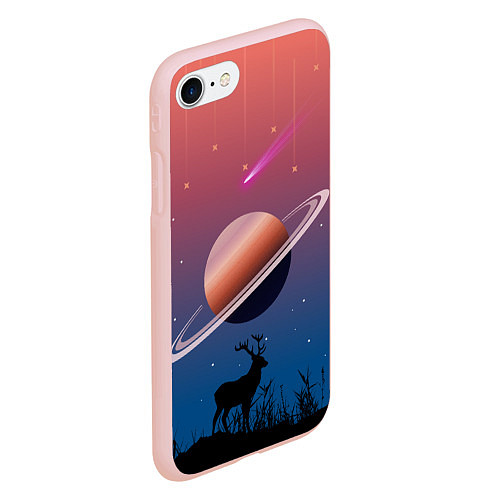 Чехол iPhone 7/8 матовый Сатурн на фоне падающих звезд и кометы / 3D-Светло-розовый – фото 2