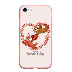 Чехол iPhone 7/8 матовый Милая пара ленивцев в день святого валентина, цвет: 3D-светло-розовый