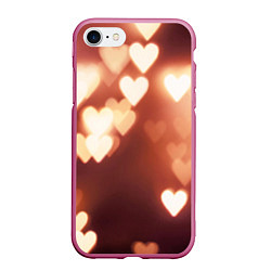 Чехол iPhone 7/8 матовый Летящие сердечки, цвет: 3D-малиновый
