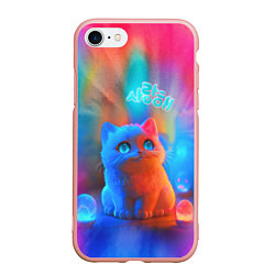 Чехол iPhone 7/8 матовый Милый котенок - тай-дай, цвет: 3D-светло-розовый