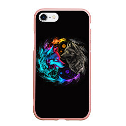Чехол iPhone 7/8 матовый Инь-янь волки неон, цвет: 3D-светло-розовый