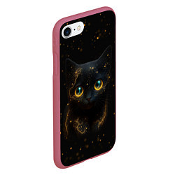 Чехол iPhone 7/8 матовый Черный котенок с желтыми глазами - нейросеть, цвет: 3D-малиновый — фото 2