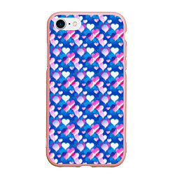 Чехол iPhone 7/8 матовый Узор из сердечек, цвет: 3D-светло-розовый