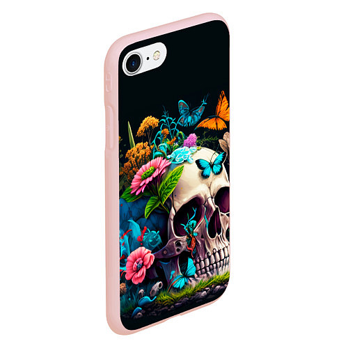 Чехол iPhone 7/8 матовый Цветочный череп / 3D-Светло-розовый – фото 2