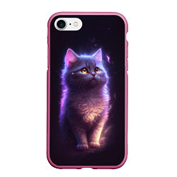 Чехол iPhone 7/8 матовый Неоновый котик и луна, цвет: 3D-малиновый