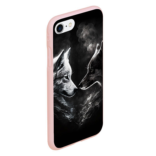 Чехол iPhone 7/8 матовый Пара волков - белый и черный / 3D-Светло-розовый – фото 2